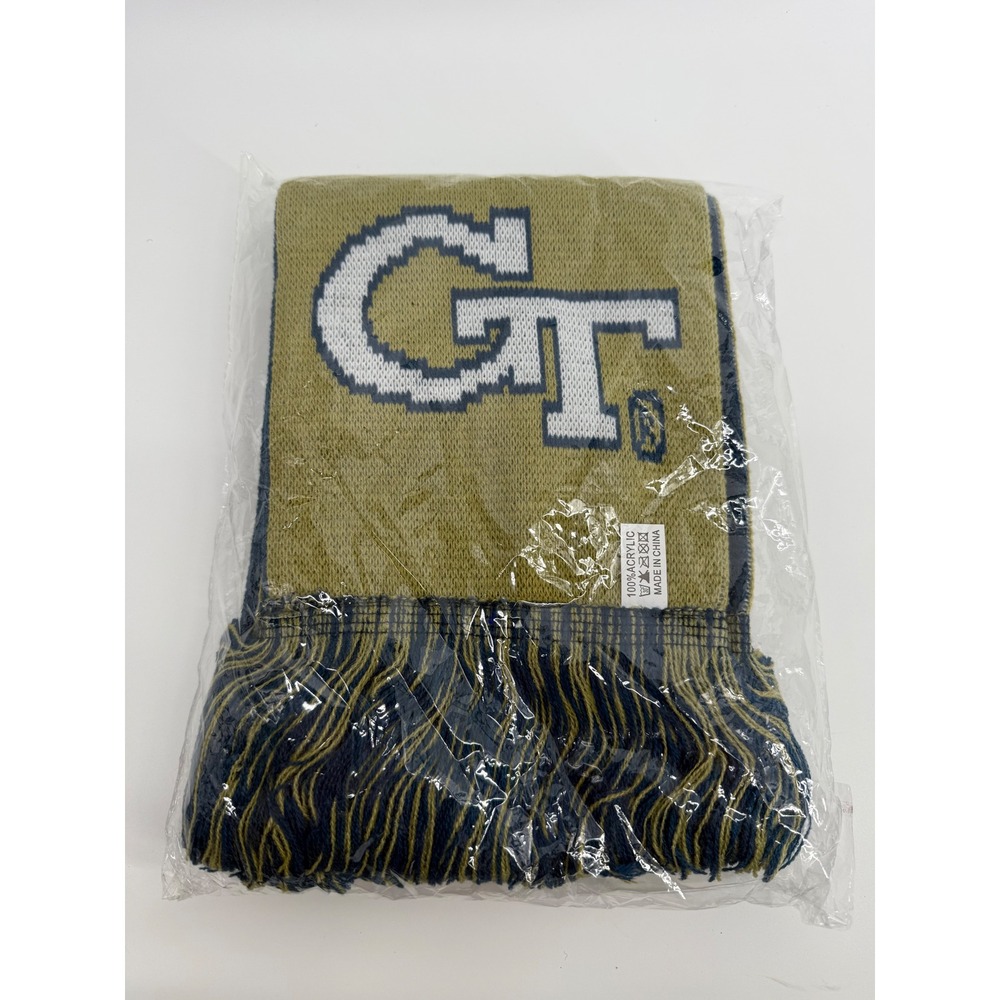 Georgia Tech Yellow Jackets Scarf OS Acrylic Gold Blue GT Logo Fringe Gorpcore